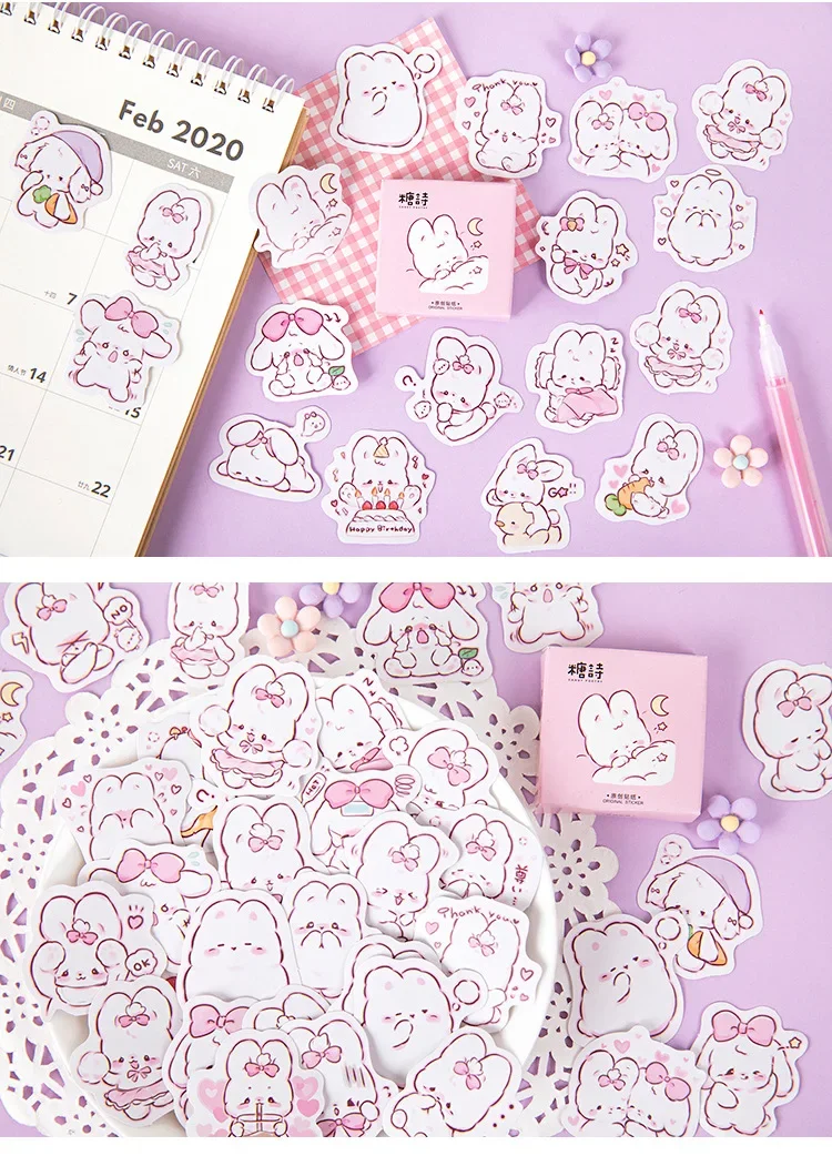 45 Stück/Box Niedliche Hasen-Aufkleber für den Alltag, Kawaii-Dekorationssticker für Planer, Scrapbooking, Schreibwaren, koreanische Tagebuch-Aufkleber – Detail 2