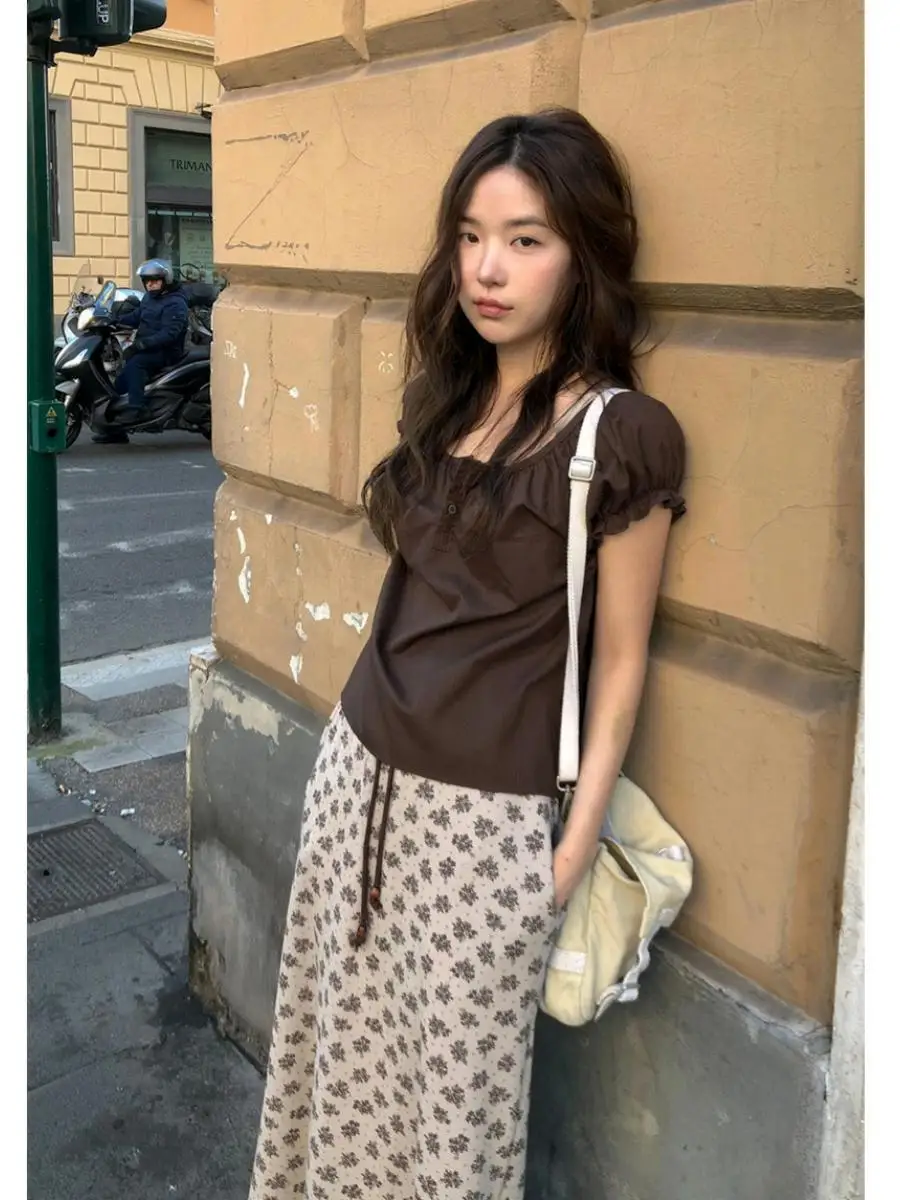 

Summer Dongdaemun Bubble Sleeve Short Sleeve Top Women Gentle Texture Loose Slimming Doll Shirt Quick Delivery Cotton Material