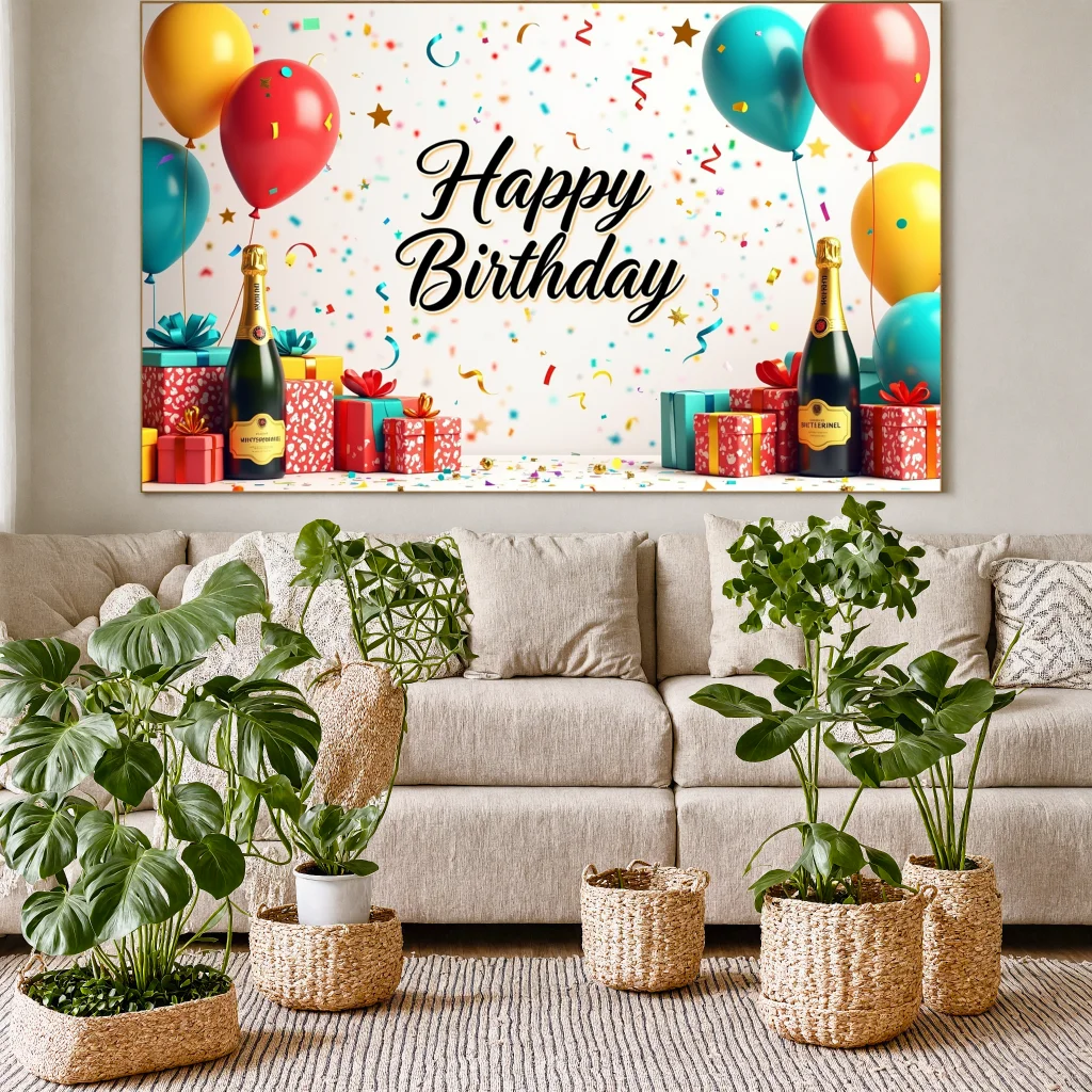 Birthday Celebration Backdrop For Party Decoration Banner With Balloons Champagne Confetti Gift Boxes For Anniversary Background