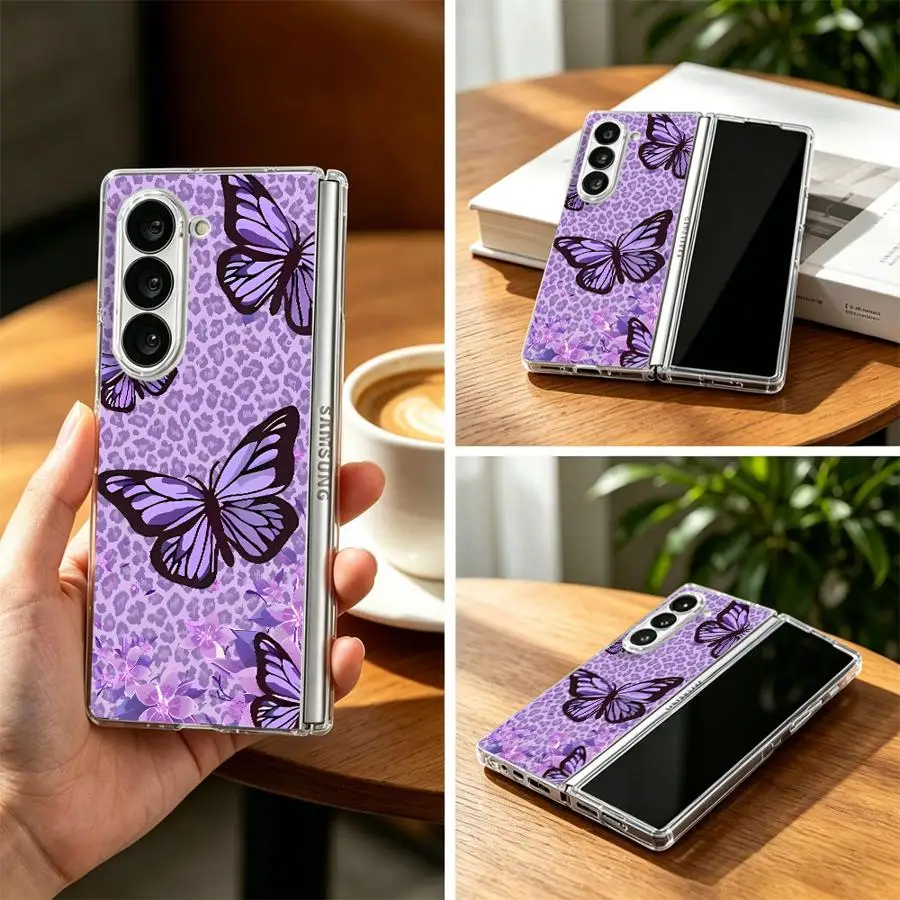 Butterfly Leopard Hard Phone Cover Case for Samsung Galaxy ZFold7 ZFold4 ZFold3 ZFold6 Z Fold 7 6 5 4 3 ZFold5