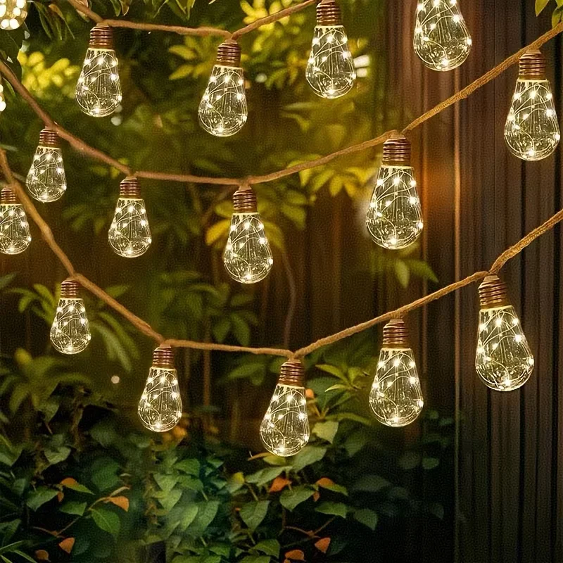 Solar-Powered Retro Hemp Rope String Lights - Smart Auto On/Off + 3 Light Colors (White/Warm/Colorful) for Garden Magic!