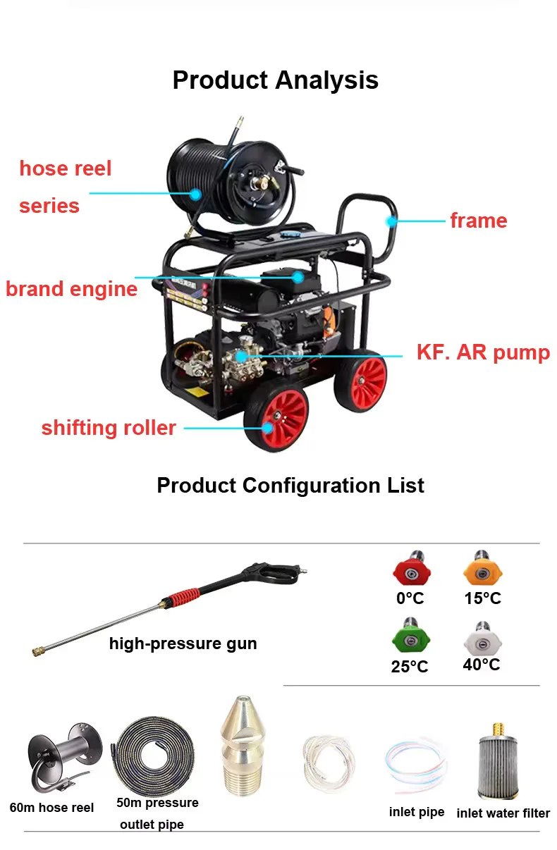 High Pressure Sewer Cleaning Pipe Drain Cleaning Machine 150-200 bar Drain Cleaner