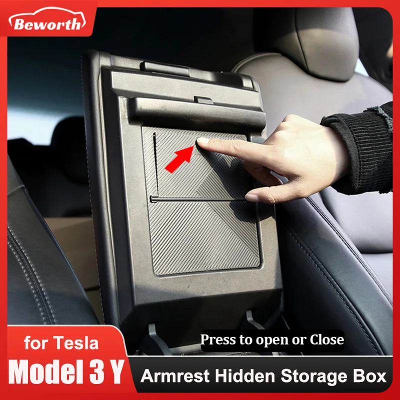

Armrest Hidden Storage Box For Tesla Model 3 Y 2023 Press-type Central Console Organizer Container Car Interior Accessories Tool