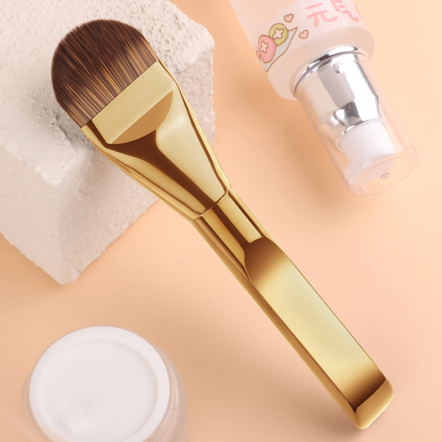 1PC Flat Head Foundation Brush Soft Synthetic Hair Streak-Free Liquid Foundation Concealer Brush Face Eye Makeup Tool