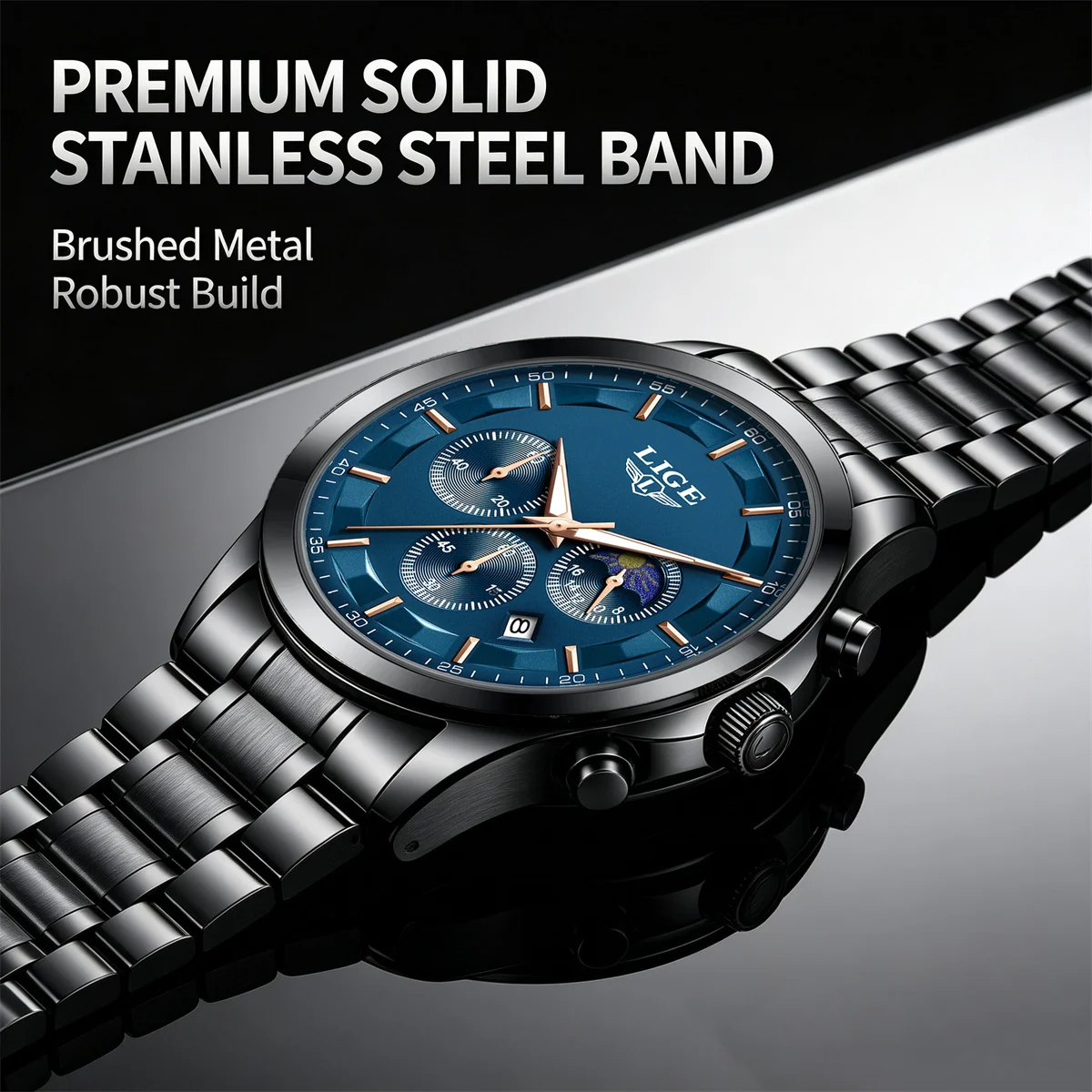 LIGE Top Fashion Men's Watches Waterproof Luminous Stainless Steel Men Wristwatch Chronograph Date Quartz Business Man Watch