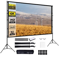 Projector Screen with Stand 100/120in Portable Projection Screen 16:9 4K HD Rear Front Projections Movies Screen with Carry Bag