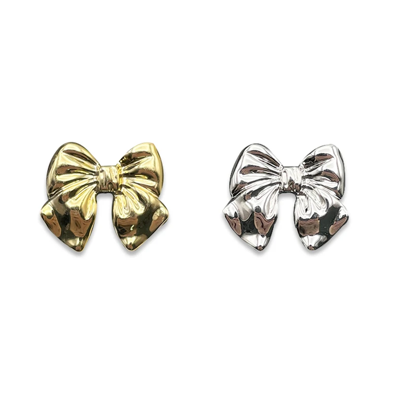 2Pcs Fashion Bowknot Gold Silver Shoe Pin Charms per zoccoli parti fai da te decorazioni originali per scarpe divertenti per accessori per sandali