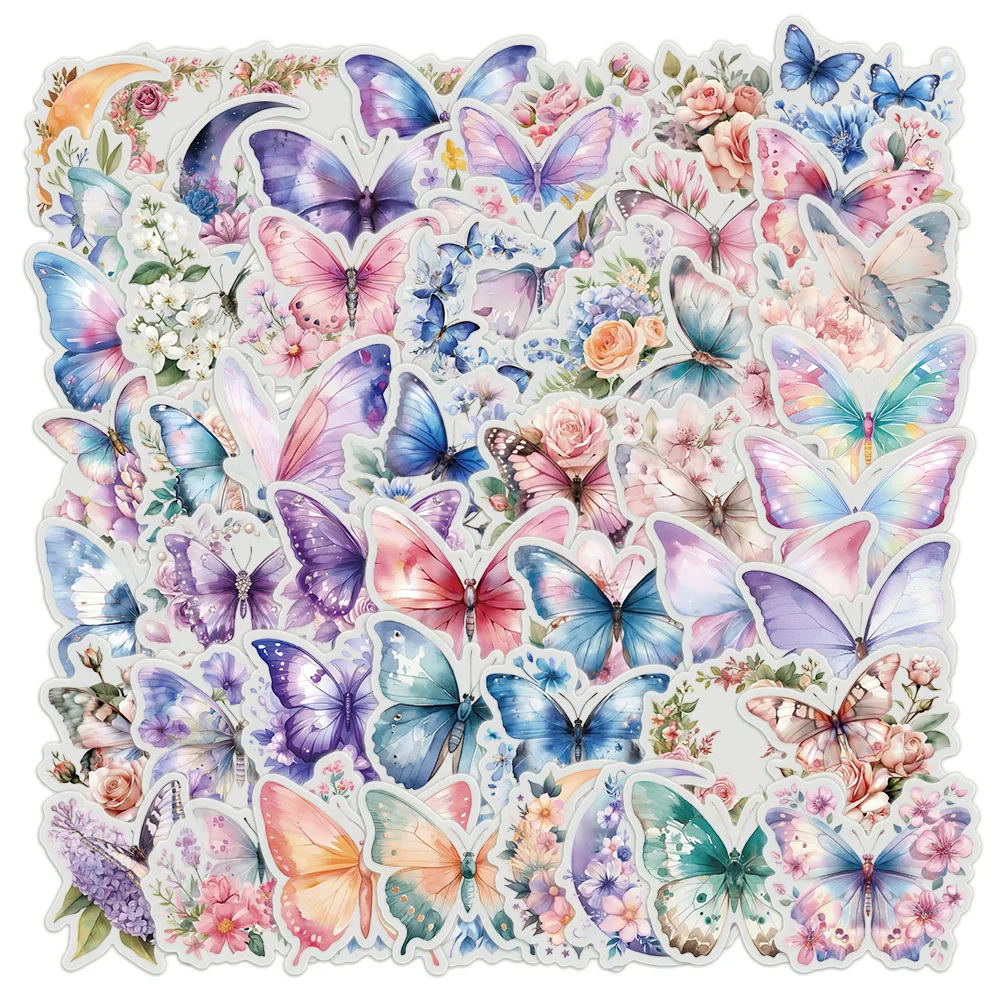 50PCS Butterfly Flower Exquisite Stickers Cartoon Color High Beauty Handbooks Phone Cases Laptop Tablets Decorative Stickers