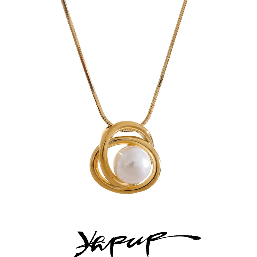 Yhpup estilo coreano perlas simuladas bobinado geométrico collar de moda colgante para mujeres uso diario accesorios de joyería de moda