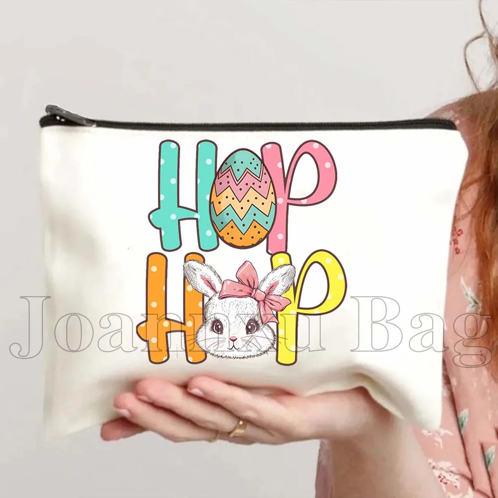 Aquarela coelho coelho de páscoa ovos floral feliz dia de páscoa bonito coelho presentes lona maquiagem cosmética saco de toalete caso bolsa