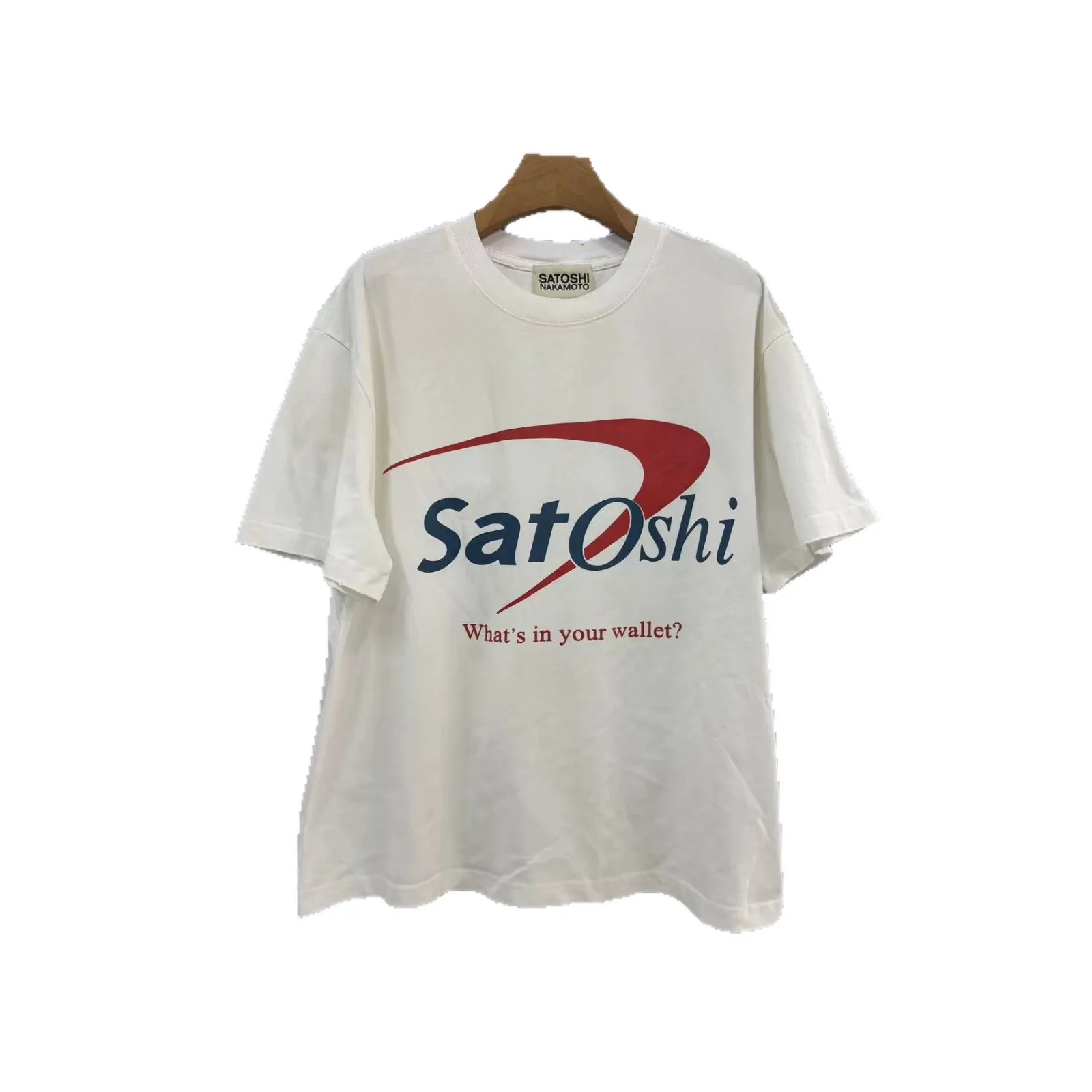Satoshi Nakamoto Classic Summer Letter-Print Washed Vintage Stained Burst Cracks Loose-Fitting Short-Sleeved Men Women T-Shirt