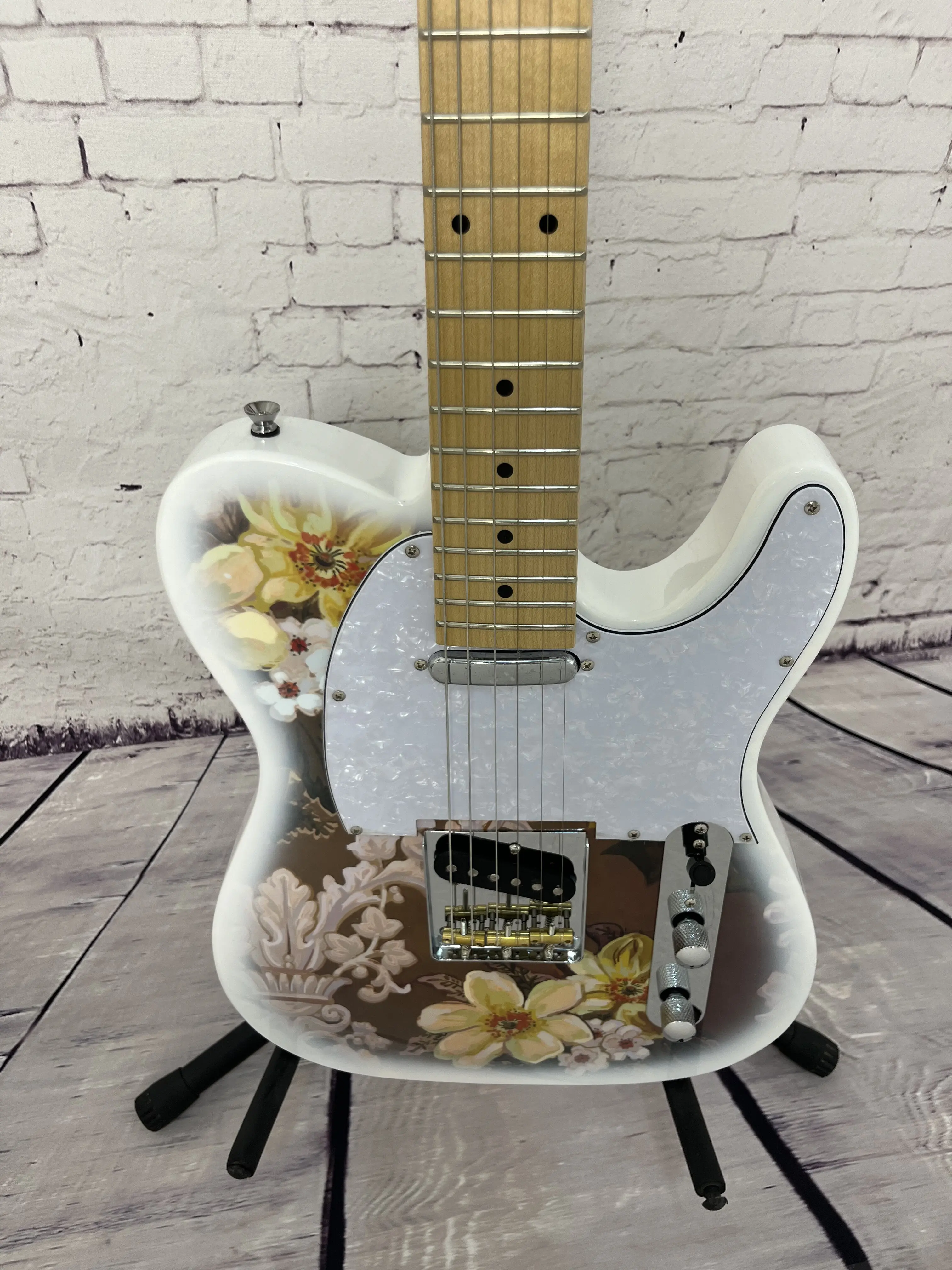 Hot Electric Guitar Floral Print Tele  22 Tone HSS Pickups Rock Music Free Shipping