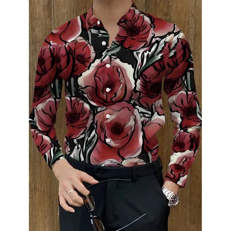 Camicia scozzese a maniche lunghe da uomo con risvolto Abbigliamento da lavoro per feste elasticizzato in quattro direzioni Stampa S-5XL Taglie forti,