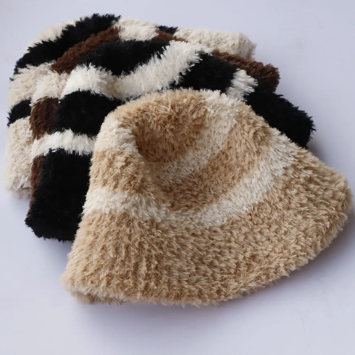 wide brimCashmere Knitted hat Dome hat stripe bucket hat fisherman hat man Snow peak Big sizehat Winter hat accessories ski mask