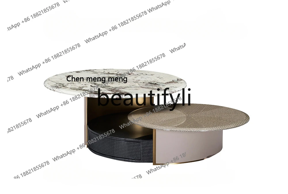 Italian light luxury natural luxury stone snow mountain blue marble tea table multi-layer storage coffee table