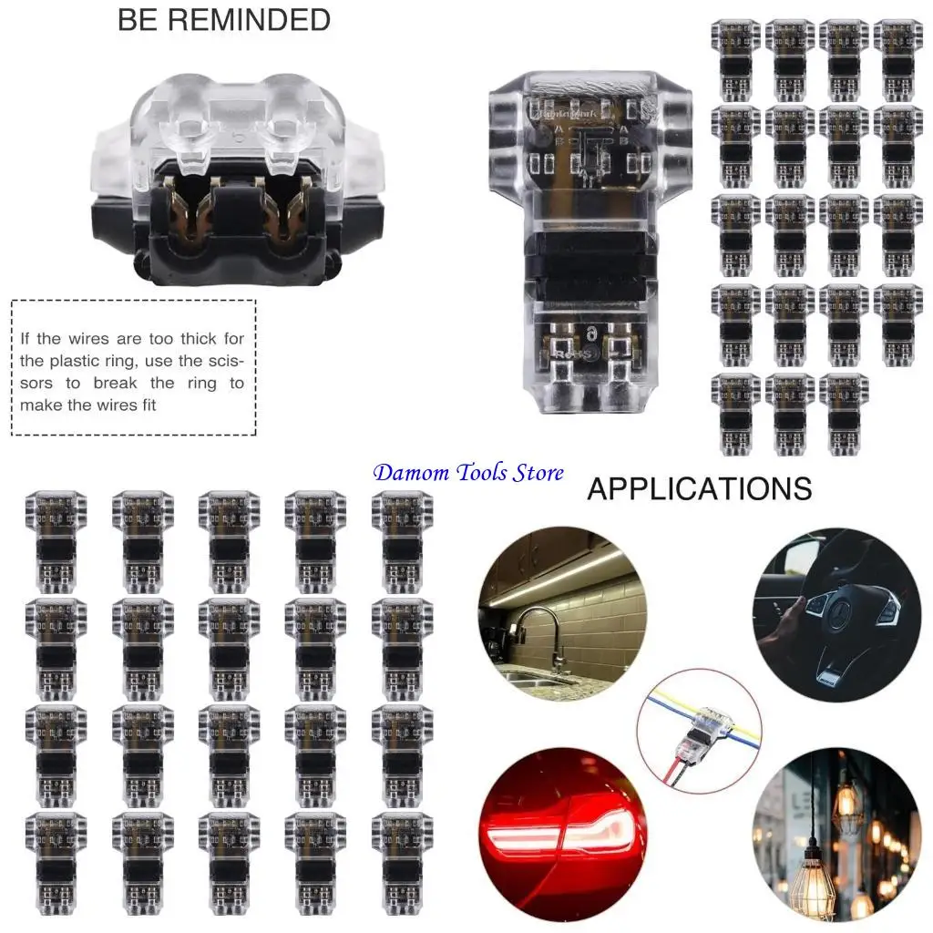 57BE 20Pcs No Wire Stripping 3 Way Wire Splices Connector Replacement T Tap Wire Connector Quick Splices Wire Wiring Connector