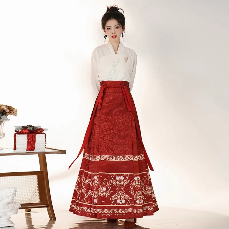 Chunjiang Banquet New Chinese Style Women's Clothing Ming System Modified Hanfu Adult Black Horse Face Skirt Suit Skirt