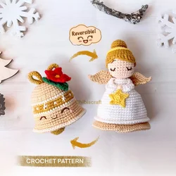 Reversible Christmas Angel and Bell Amigurumi Christmas Ornament Knitting Santa Claus Reindeer Doll Materials Set Christmas Gift