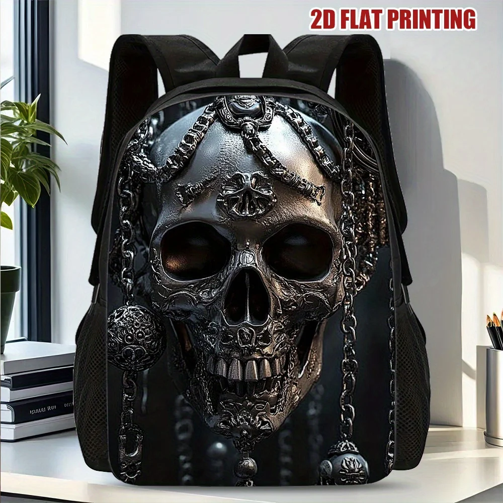 

1 Gothic Skull Printed Backpack - Lightweight Design, Adjustable Shoulder Strap, Large Capacity, Zip Open and Close