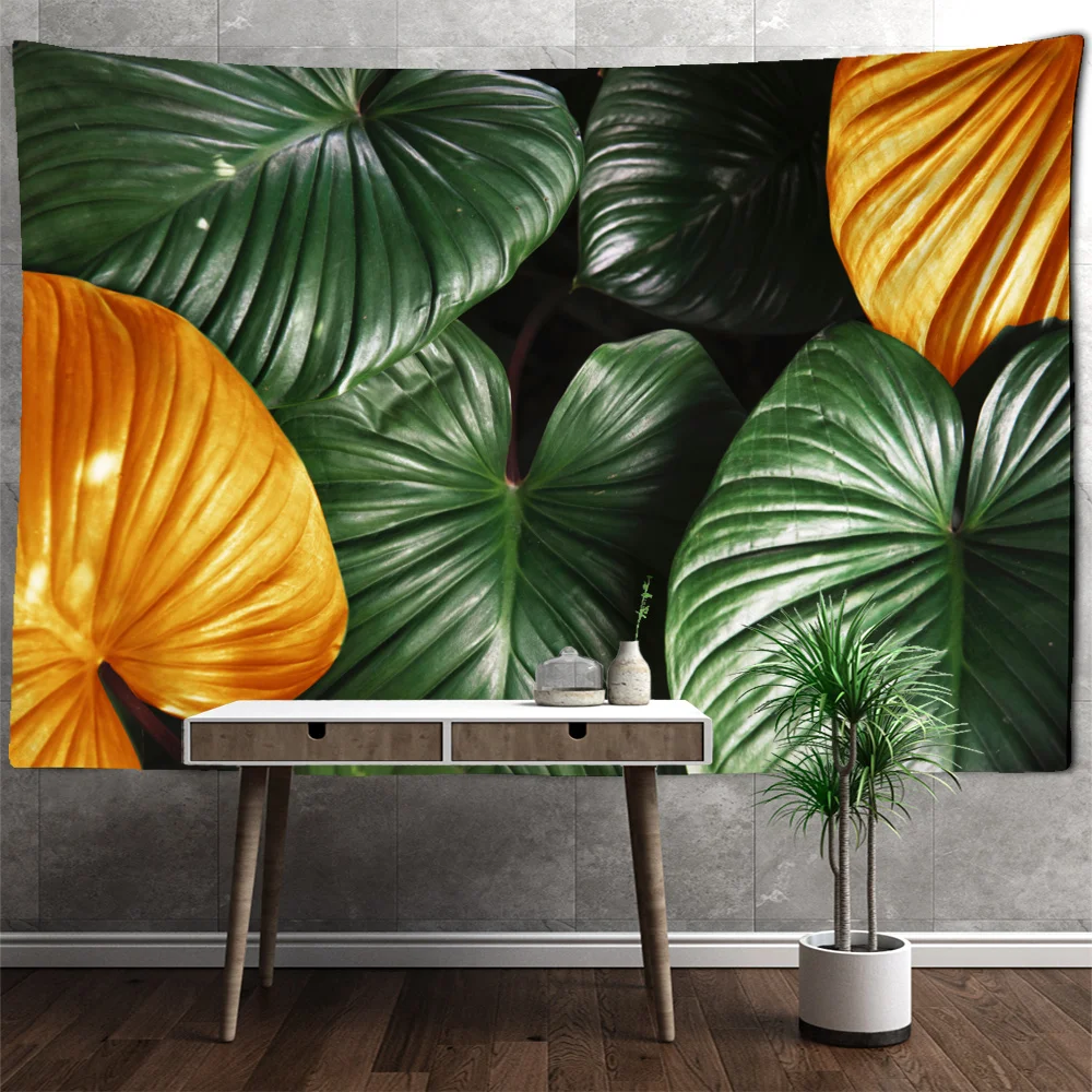 

INS Plant Leaves Tapestry Golden Leaves Wall Hanging Tapestry Home Decor Polyester Table Cover Night Tapestry