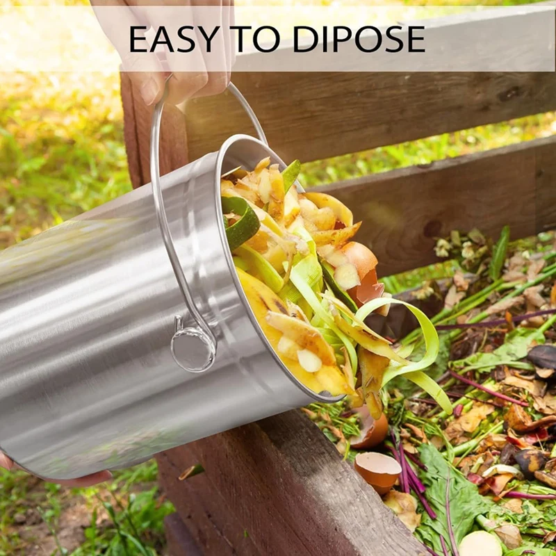Compost Bucket for Kitchen Countertop,1.3 Gallon Stainless Steel Compost Bin Indoor with Lid, Odorless Food Waste Bucket-ABVK