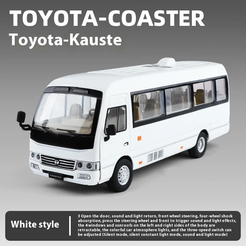 1:24 Toyota Coaster Business Minibus Alloy Diecast Model Car Sound Light Science Education Series Educational Children's Toy Car