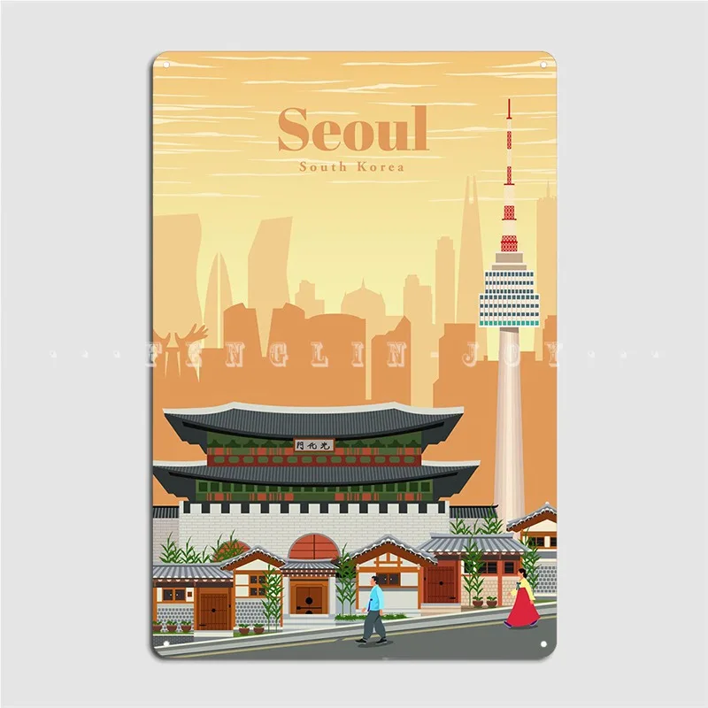 Travel To Seoul Metal Sign Wall Pub Cave Pub Classic Plates Tin Sign Poster