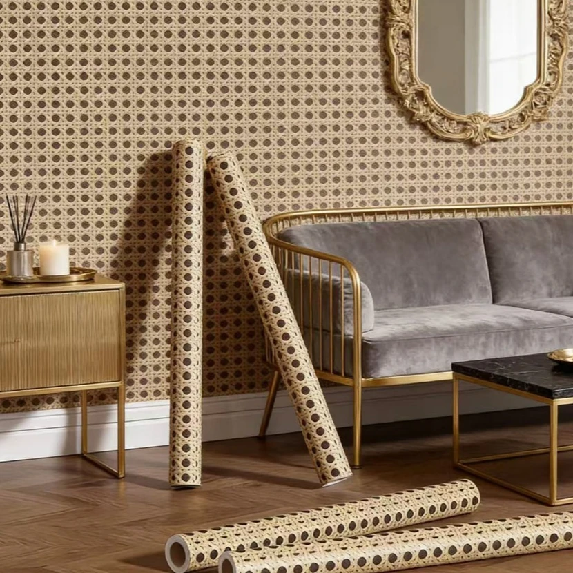 Vine Woven Pattern Self-adhesive Paper Wallpaper Furniture Wardrobe Cabinet Renovation Woven Pattern Wallpaper Waterproof