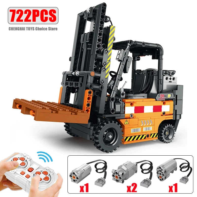 

722PCS Remote Control Forklift MOC Model Building Blocks Engineering Vehicle RC Car Assembly Technology Electronic Bricks Toys