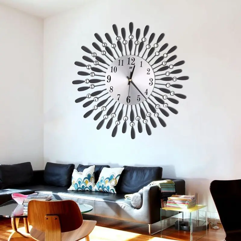 Grande horloge murale 3D avec biscuits brillants, style soleil, décor de salon moderne, nouveau, 15 po