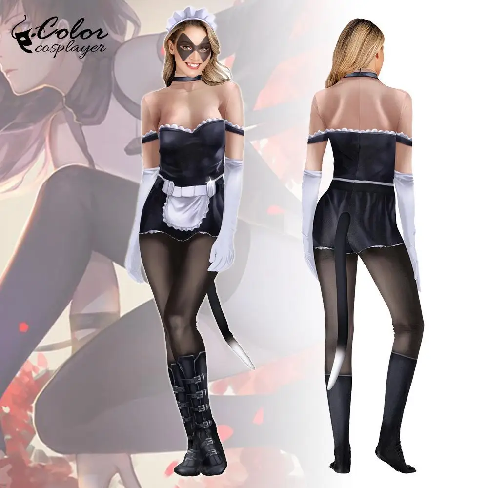 

Color Cosplayer New Halloween Costume Sexy Maid Cosplay Costume Printed Carnival Party Zentai Suit Female Full Bondage Bodysuit