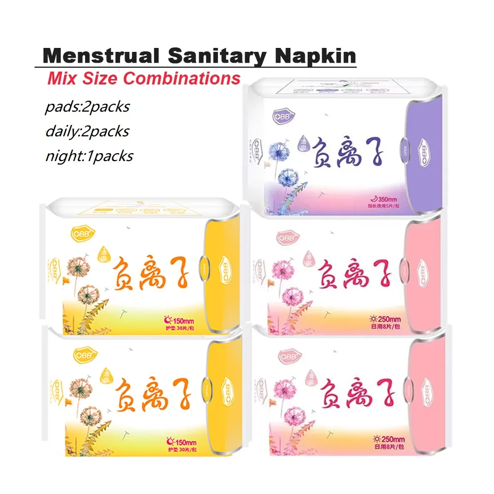 3/5Packs Anion Sanitary Napkin Ladies Sanitary Towel Daily Use Women Panty Liners Cotton Menstrual Panties Pads Period Pads