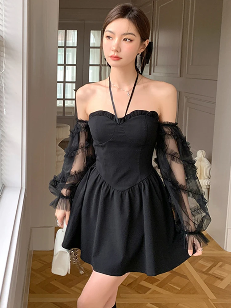 

Y2K Women Evening Dress Black Sexy Chest Wrapping Backless Slim Mini Party Club Prom Birthday Lady Femme Mujer Vestidos Fiesta