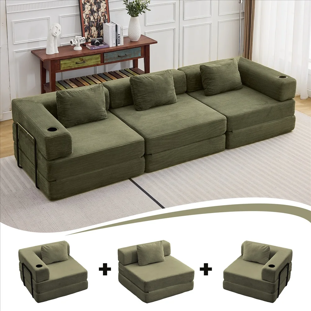 Cord-Modulsofa Frei Kombinierbare Wandelbare Eckcouch mit Getränkehaltern Übergroße Chaiselongue für Wohnzimmer – Detail 24