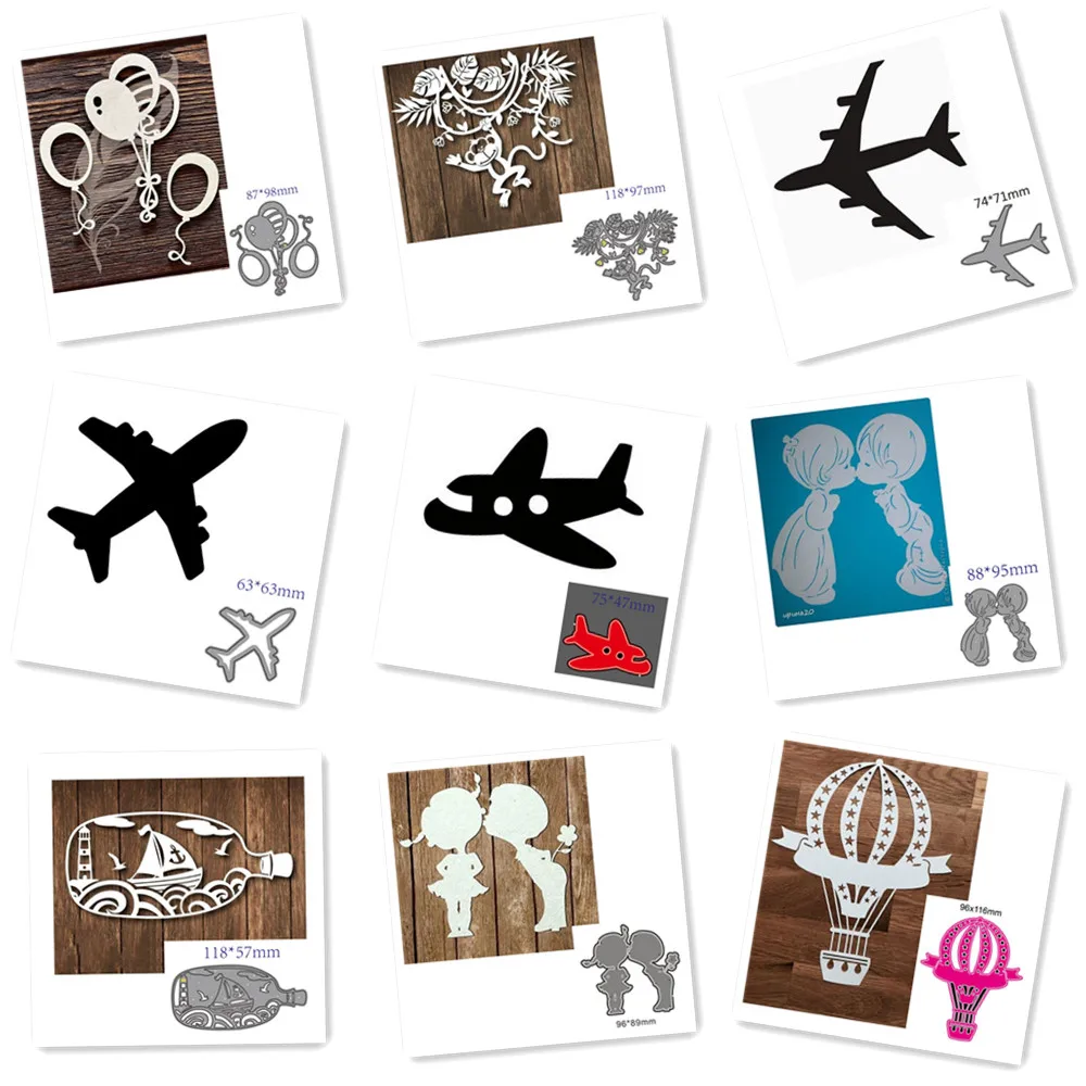 Metal Cutting Dies Airplane Balloon Couples Drift Bottle Decoration Scrapbook Paper Craft Knife Mould Blade Punch Stencils