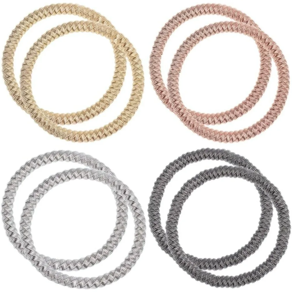 8Pcs 4 Colors 2-3/8 inch Guitar String Coil Bracelets, Steel Wire Wrap Chain Stretch Bracelets Set Layered Bracelet