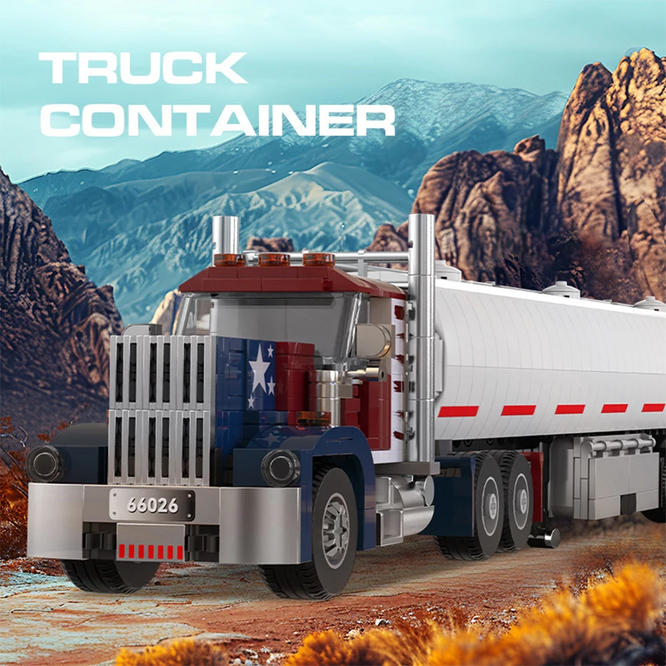 

Городской технический американский грузовик, модель головы, строительные блоки, контейнер, прицеп, транспортный автомобиль, кирпичи, игрушки, настольные украшения, детский подарок