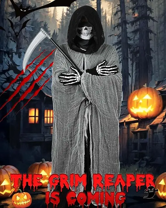 Adulte sorcière Halloween cape crâne masque Costumes Vampire à capuche Cosplay Costume effrayant Grim Reaper habiller blague horreur Costume