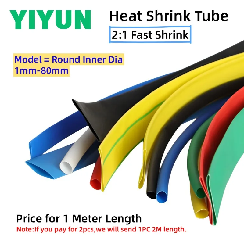 1M Length 2:1 Heat Shrink Tube 1/1.5/2/2.5/3/4/5/6/8/10/12/14/16/18/20/30/50/60/80mm Shrinkable Tubing For Charging Cable Repair