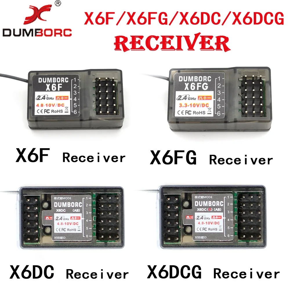 DumboRC X6 X6FG Giroscópio X6DC X6DCG mini Receptor para 1/10 1/8 Crawler Axial SCX10 D90 RC Car Boat X6 X4 X5 2.4G 6CH Transmissor