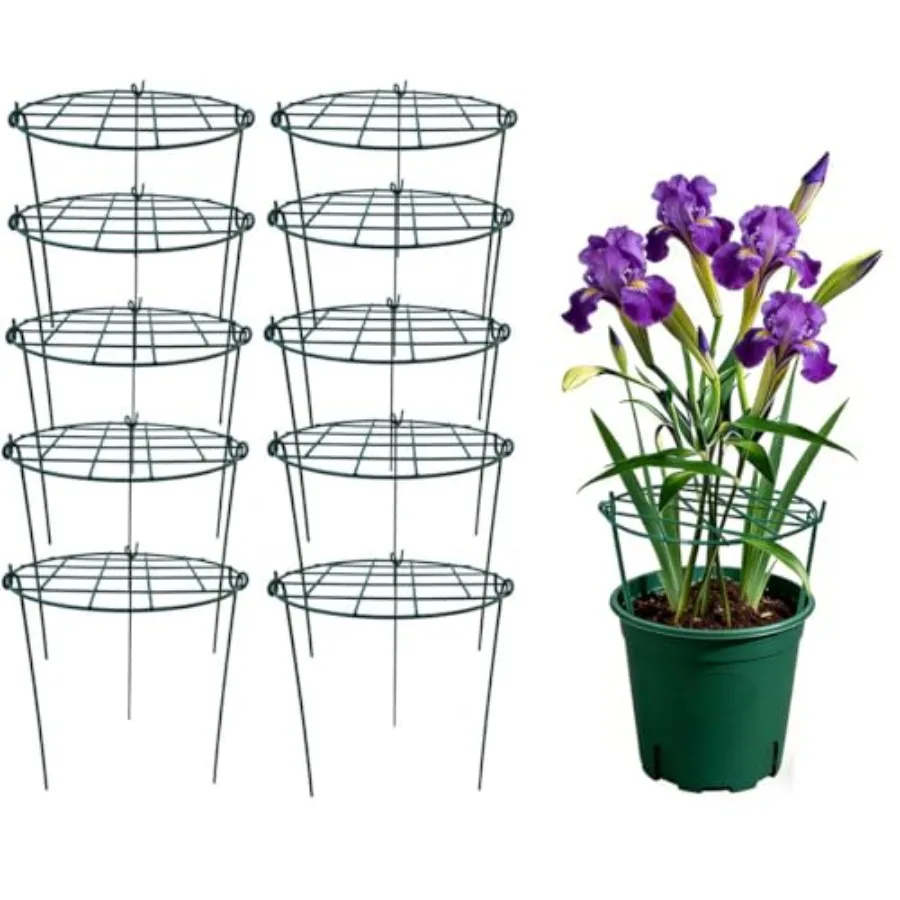 Garden Application, Galvanized Steel, Silver, 10-Pack 2030 Inch Round Grow-Through Grid Rings For Peonies, Roses, Lilies Suppo