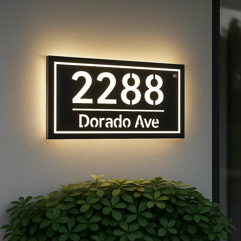 

Custom LED Backlit House Number Outdoor Home Address Sign 3D Cut Acrylic Illuminated Plate Door Sign Exterior House Number Sign