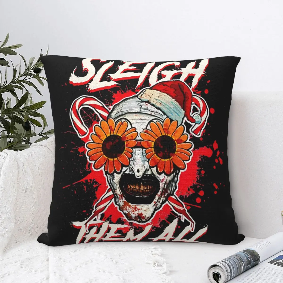 Sleigh Them All Sunflower Sunglasses Horror Clown Movie Terrifier Pillowcase Cushion Cover Decorative Pillow Case Cover Home