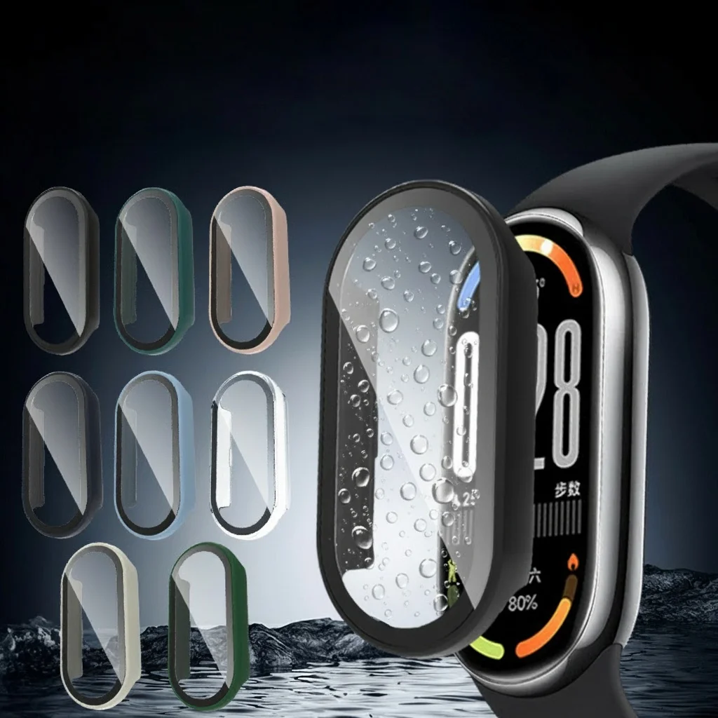 Tempered Glass+PC Case For Xiaomi Mi Band 10 9 8 Cover Accessories Shockproof Full Hard Screen Protector Xiaomi Smart Band 10 9