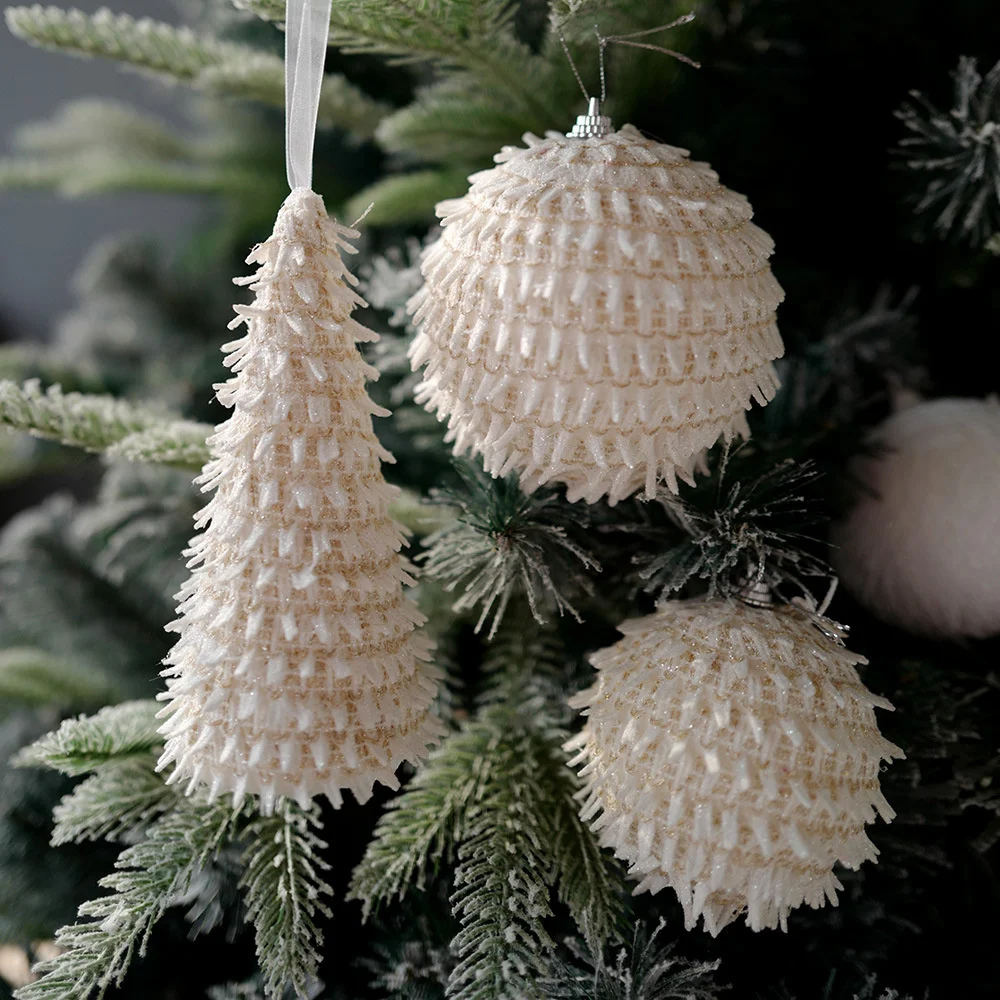 1PC White Christmas Tree Styled Hanging Pendant Christmas Ball Ornament Foam Snow Balll for Home Xmas Decoration New Year