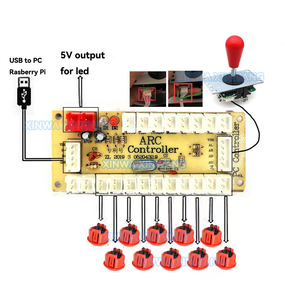 Zdjęcie 4: Kopia SANWA Game Machine Arcade Console DIY Kit 8 Way Joystick Push Buttons For PC Raspberry Pi Zero Delay USB Board Controller