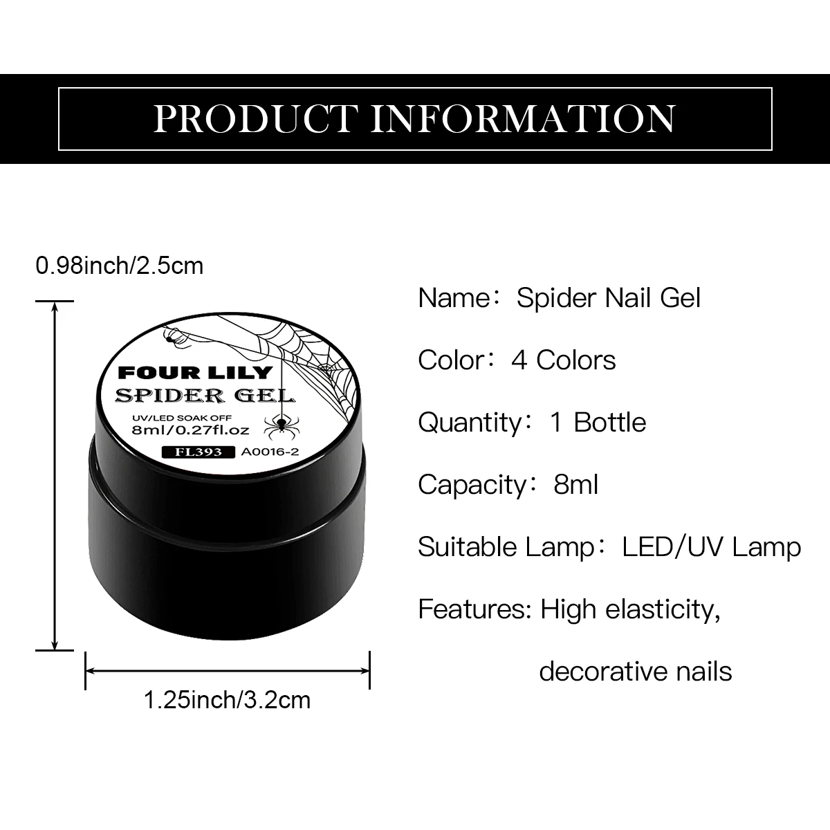 8ml Spider Drawing Nail Gel Polish Black White Long Lasting High Elasticity Liner Painting Gel Polish for Home DIY Vernis Design