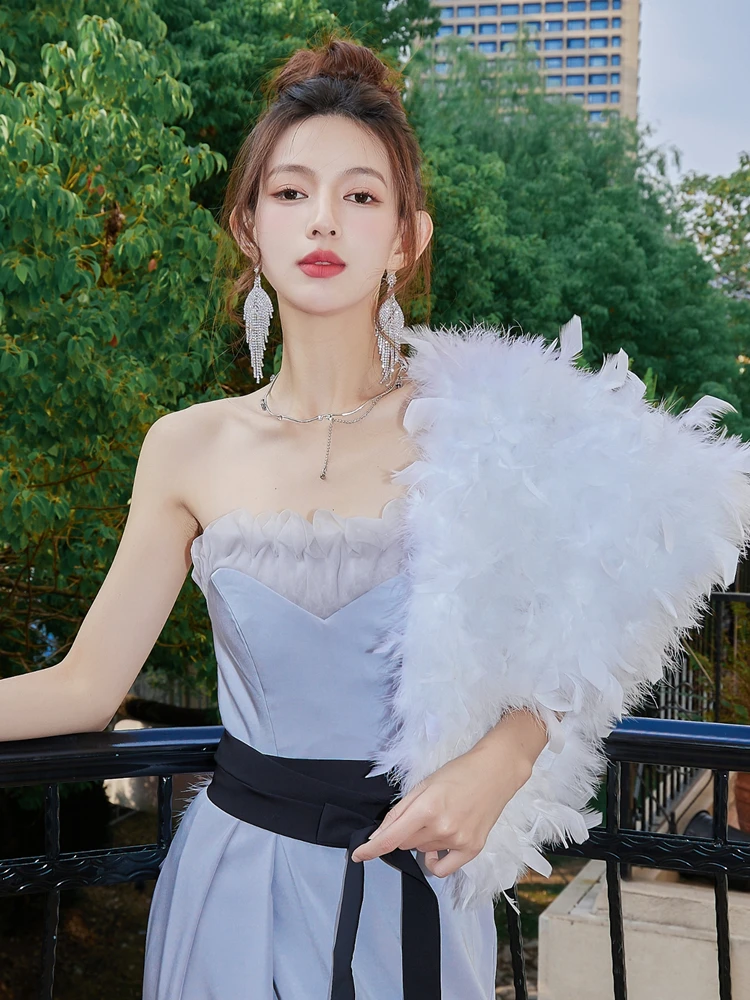 Real Ostrich Feather Shawl for Wedding Party Bride Women Winter Fluffy Wraps Fur Feather Shrug Capes