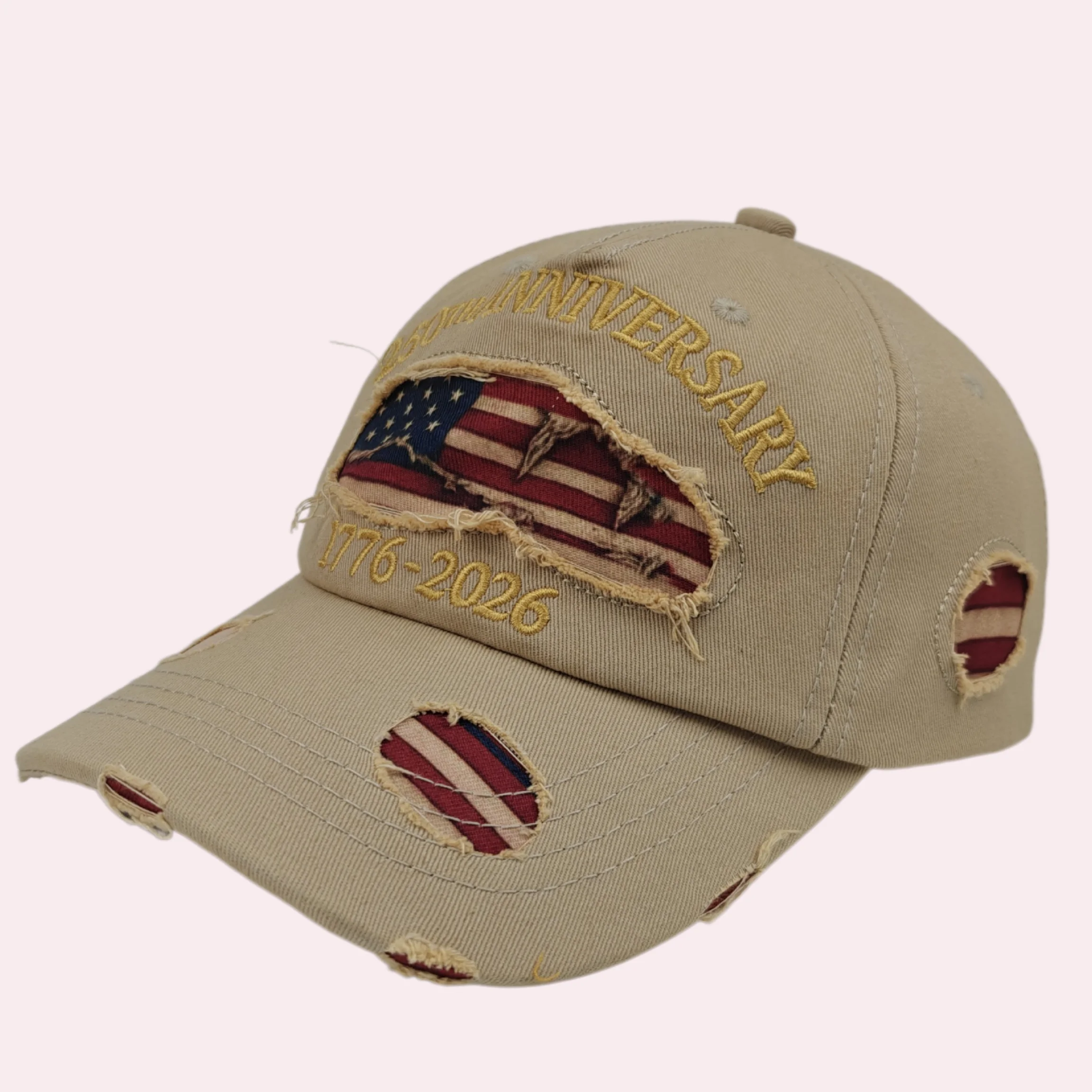 Vintage Distressed American Flag Baseball Cap 1776-2026 Embroidery Ripped Patchwork Trucker Hat Unisex Outdoor Casual Hat