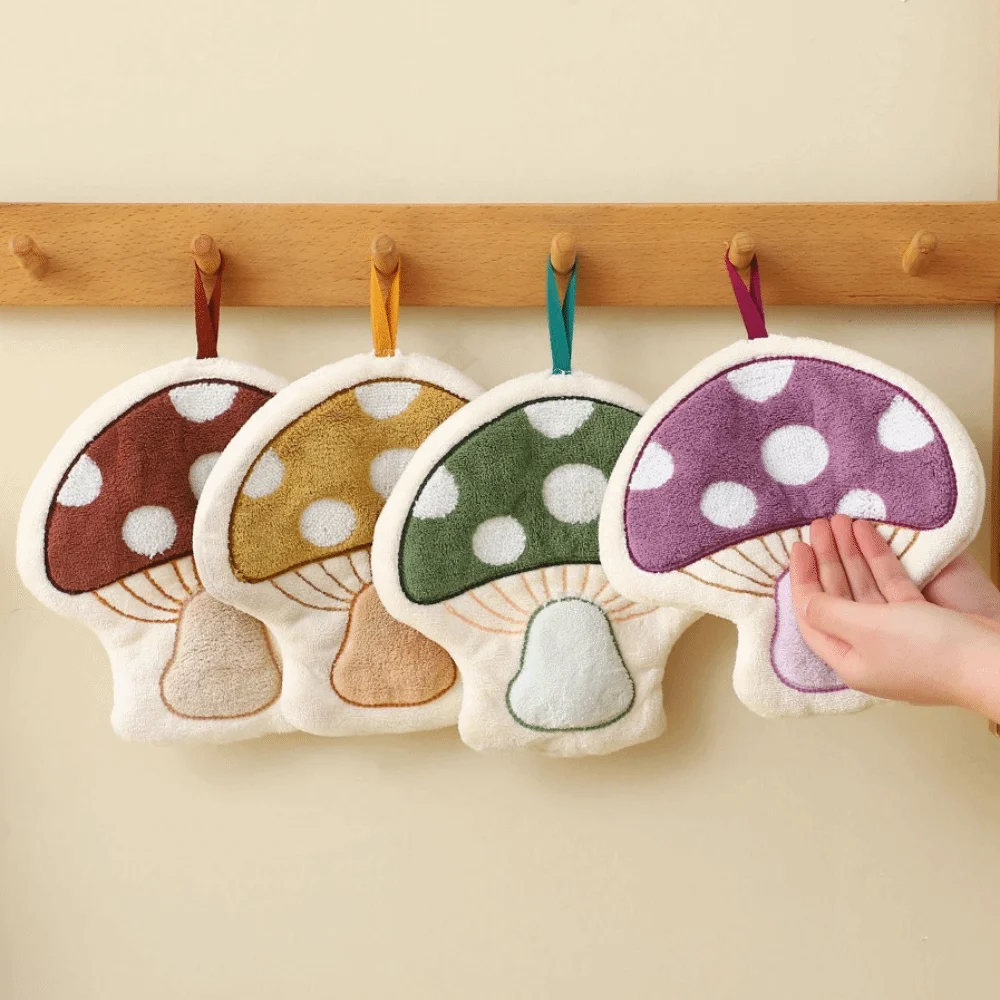 Quick-Dry Mushroom Theme Hand Towel Coral Fleece Thickened Toilet Handkerchief Soft Comfort Bathroom Kerchief Kitchen Home